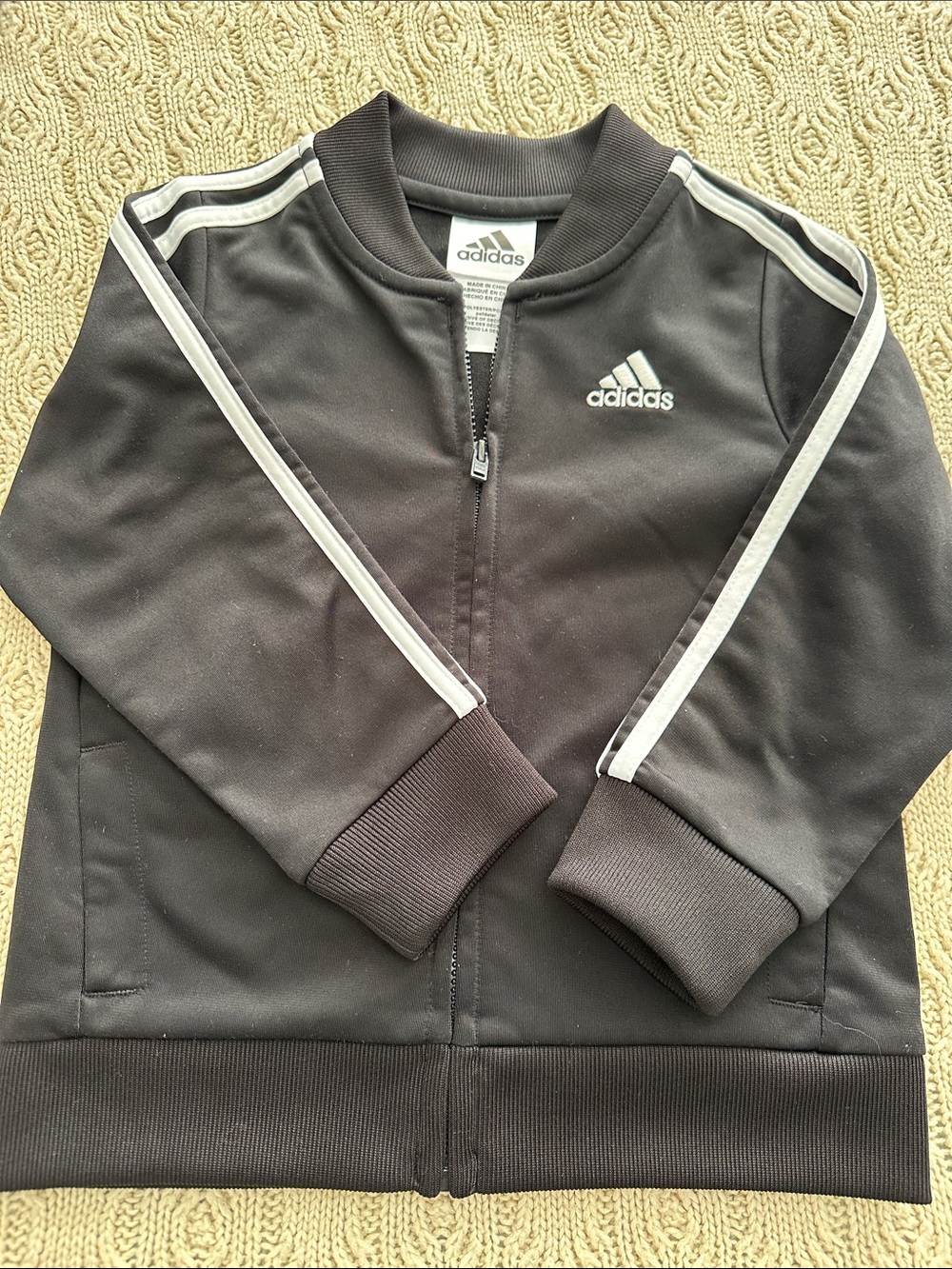 Adidas Black Kids Zip-Up Jacket with White Stripe Accents 24 Months